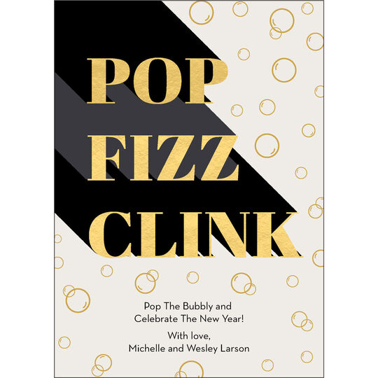 Faux Gold Pop Fizz Clink Flat New Year Cards